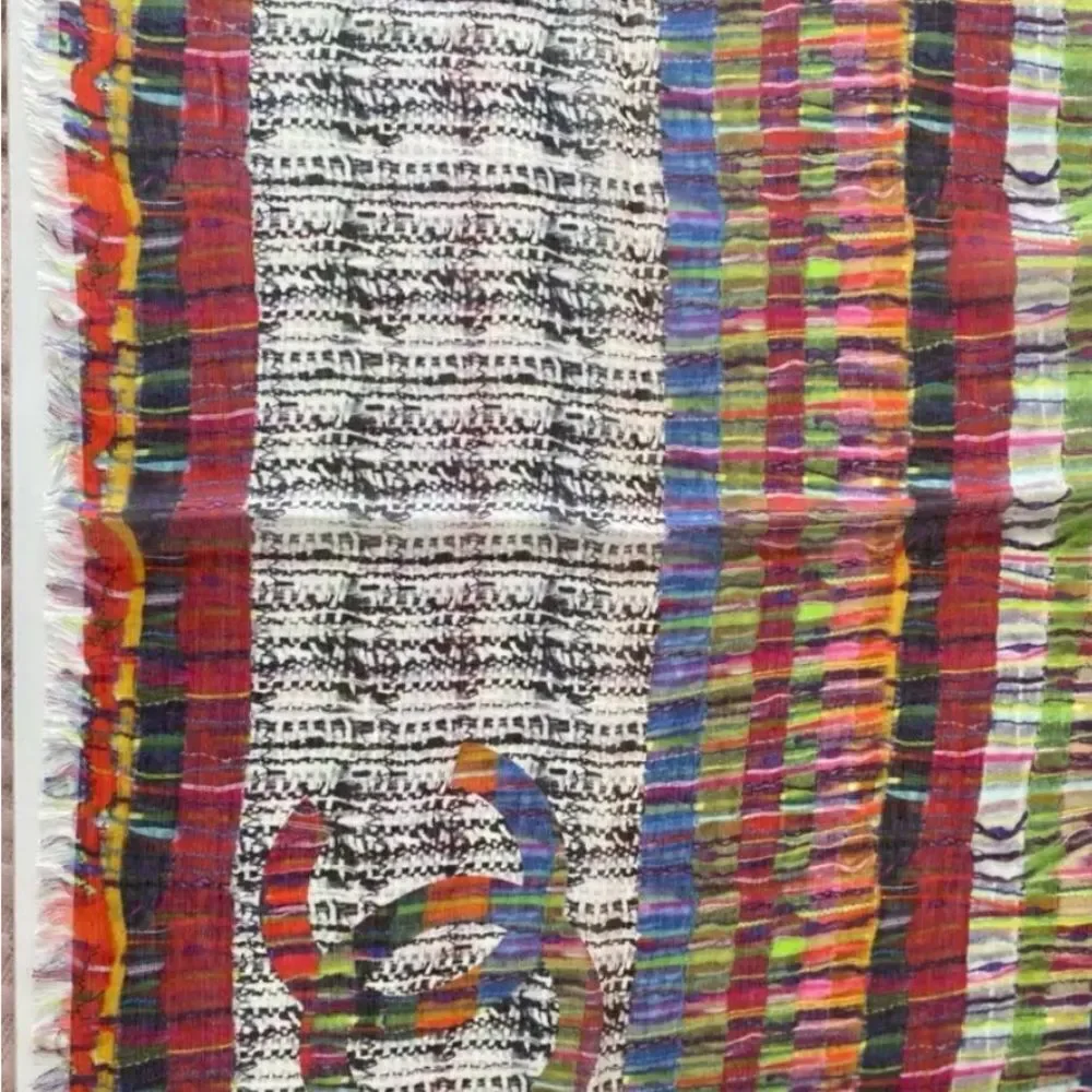 Auth Chanel Multicolor Cashmere Modal Silk Blend Striped Wrap Shawl Stole Scarf